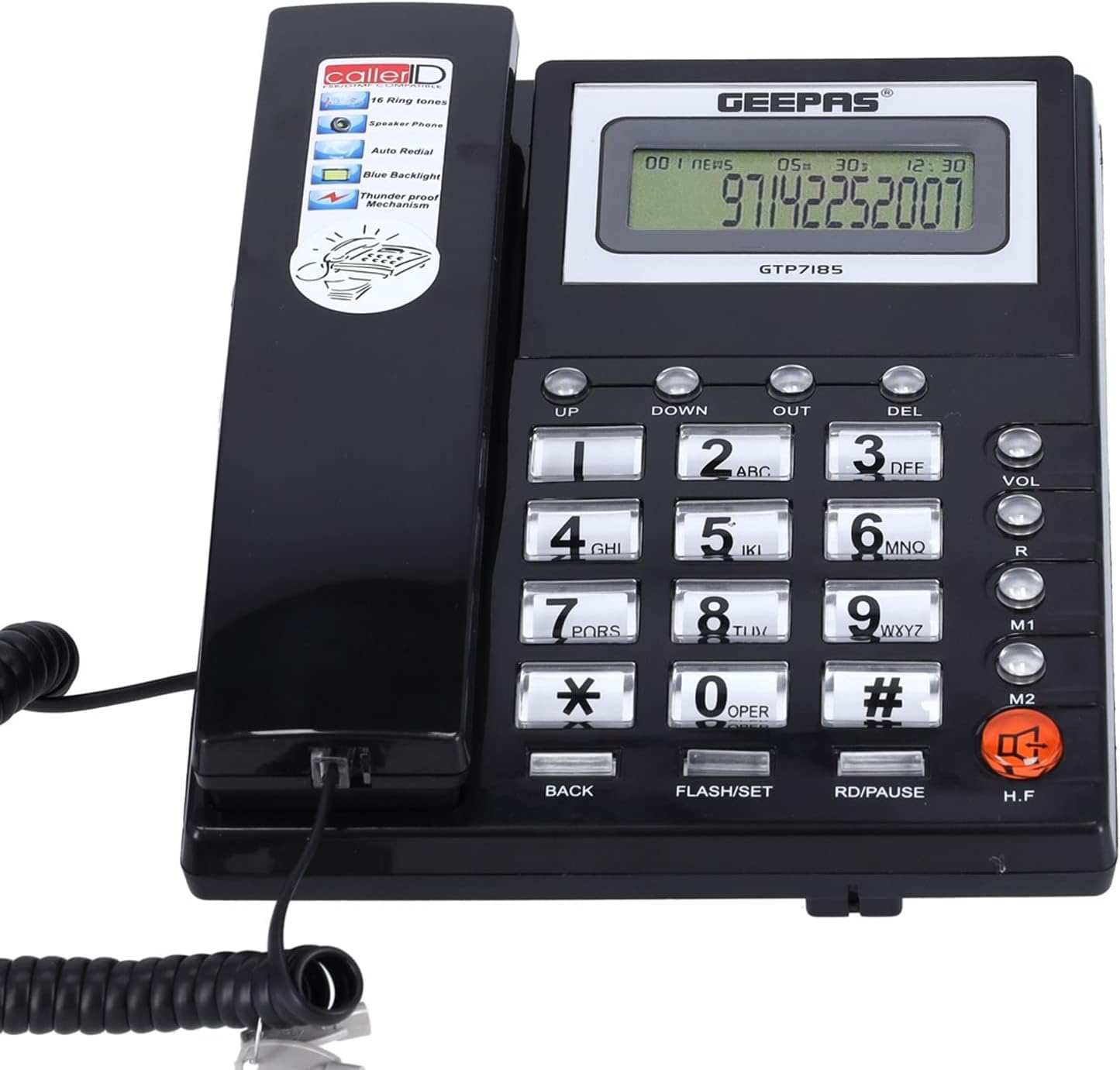 Geepas GTP7185 Landline Corded Telephone - Caller ID Device