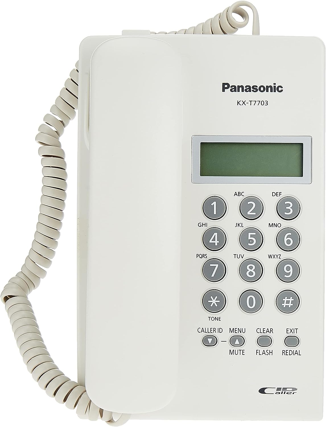 Phone with caller ID display from Panasonic, made in Malaysia, white color KX-T7703X