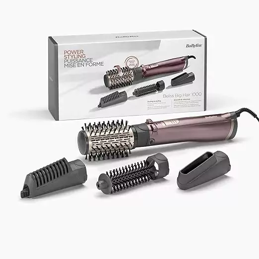 BaByliss Air Styler Hair Rotating Brush|1000W, ionic, 4 attachments, 2.25m cord, pouch|50mm & 20mm brushes for versatile styling|Straightening & drying attachments included|AS960SDE(Purple)