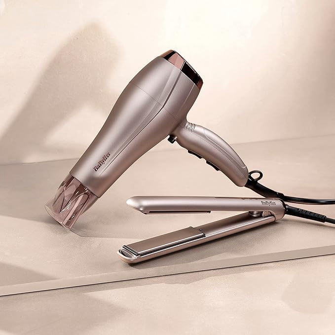 BaByliss Hair Dryer 2300W Straightener 1000W Ionic Frizz Control Tourmaline Ceramic Technology Removable Rear Filter 5514PSDE Gold