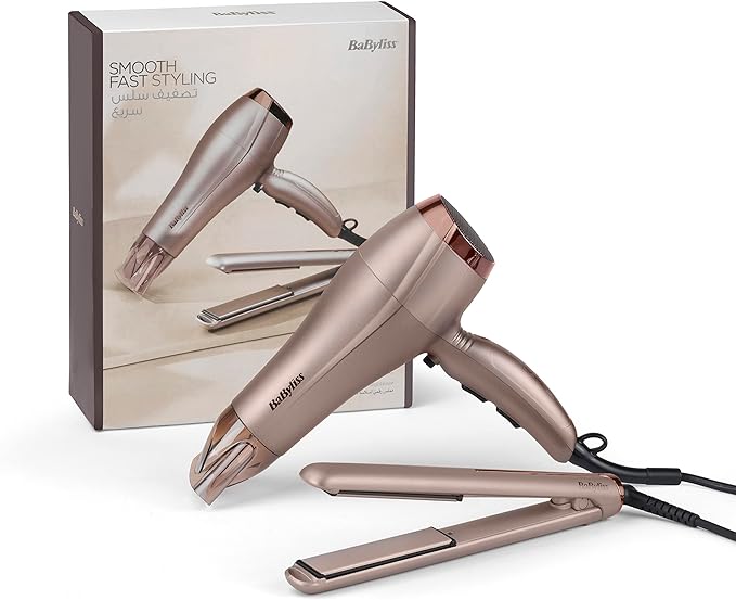 BaByliss Hair Dryer 2300W Straightener 1000W Ionic Frizz Control Tourmaline Ceramic Technology Removable Rear Filter 5514PSDE Gold